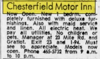 Chesterfield Motor Inn - Nov 1969 Ad